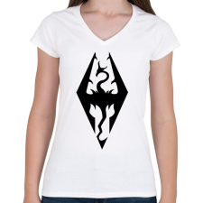 PRINTFASHION The Elder Scrolls V - Skyrim Logo - Női V-nyakú póló - Fehér női póló