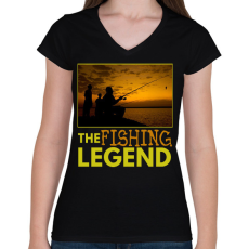 PRINTFASHION the fishing legend - Női V-nyakú póló - Fekete