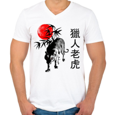 PRINTFASHION the hunting tiger - Férfi V-nyakú póló - Fehér férfi póló