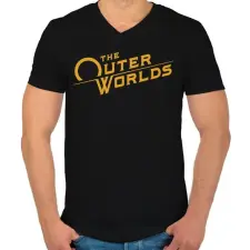 PRINTFASHION The Outer Worlds - Férfi V-nyakú póló - Fekete férfi póló