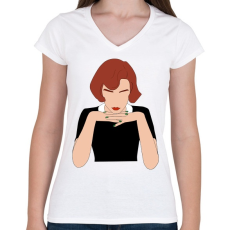 PRINTFASHION The Queen's Gambit - Női V-nyakú póló - Fehér