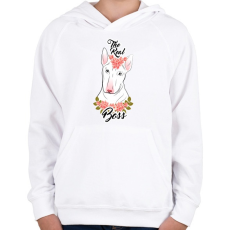 PRINTFASHION The Real Boss - Gyerek kapucnis pulóver - Fehér