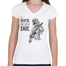 PRINTFASHION The rock never die - Női V-nyakú póló - Fehér