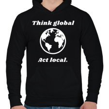 PRINTFASHION Think global - act local - Férfi kapucnis pulóver - Fekete férfi pulóver, kardigán