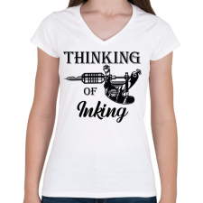 PRINTFASHION Thinking of inking - Női V-nyakú póló - Fehér női póló