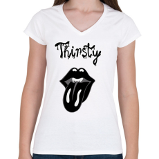 PRINTFASHION Thirsty - Női V-nyakú póló - Fehér
