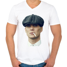 PRINTFASHION Thomas Shelby - Férfi V-nyakú póló - Fehér férfi póló