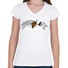 PRINTFASHION Thug Life Society - Női V-nyakú póló - Fehér női póló