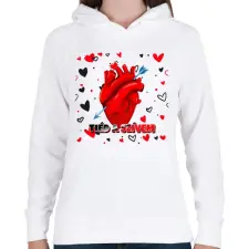 PRINTFASHION TIÉD A SZÍVEM - Női kapucnis pulóver - Fehér női pulóver, kardigán