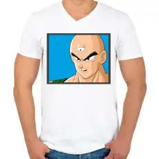 PRINTFASHION Tien Shinhan - Férfi V-nyakú póló - Fehér