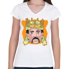 PRINTFASHION Tiger King - Női V-nyakú póló - Fehér női póló