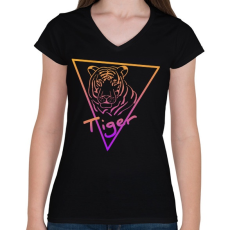 PRINTFASHION Tiger - Női V-nyakú póló - Fekete