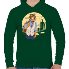 PRINTFASHION Tigris a váosban - Férfi kapucnis pulóver - Sötétzöld férfi pulóver, kardigán