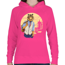 PRINTFASHION Tigris a váosban - Női kapucnis pulóver - Fukszia női pulóver, kardigán