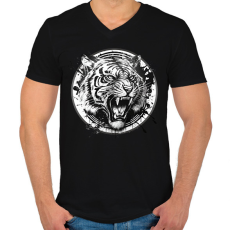 PRINTFASHION Tigris black and white - Férfi V-nyakú póló - Fekete