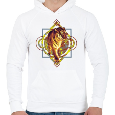 PRINTFASHION Tigris - Férfi kapucnis pulóver - Fehér férfi pulóver, kardigán