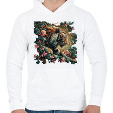 PRINTFASHION Tigris - Férfi kapucnis pulóver - Fehér férfi pulóver, kardigán
