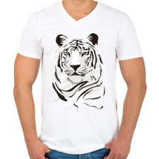 PRINTFASHION Tigris - Férfi V-nyakú póló - Fehér férfi póló