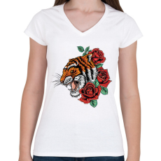 PRINTFASHION tigris - Női V-nyakú póló - Fehér
