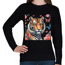 PRINTFASHION tigris pillangókkal és virágokkal - Női pulóver - Fekete női pulóver, kardigán