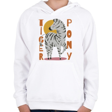 PRINTFASHION Tigris póni - zebra - Gyerek kapucnis pulóver - Fehér