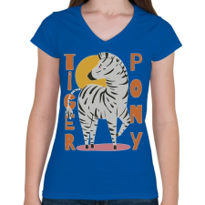 PRINTFASHION Tigris póni - zebra - Női V-nyakú póló - Királykék női póló