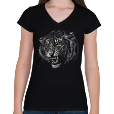 PRINTFASHION Tigris portré - Női V-nyakú póló - Fekete női póló