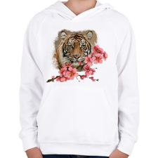 PRINTFASHION Tigris virággal - Gyerek kapucnis pulóver - Fehér gyerek pulóver, kardigán