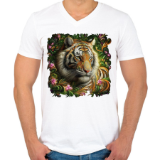PRINTFASHION Tigrisfej - Férfi V-nyakú póló - Fehér férfi póló