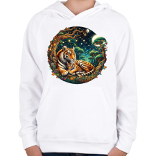 PRINTFASHION Tigrismama a kölykével - Gyerek kapucnis pulóver - Fehér gyerek pulóver, kardigán