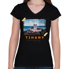PRINTFASHION tihany - Női V-nyakú póló - Fekete