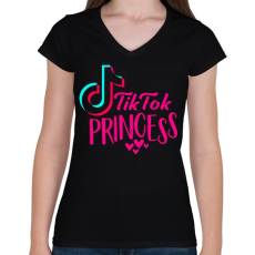 PRINTFASHION Tik Tok Hercegnő - Női V-nyakú póló - Fekete