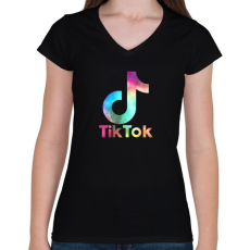 PRINTFASHION Tiktok galaxy - Női V-nyakú póló - Fekete