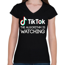 PRINTFASHION tiktok - Női V-nyakú póló - Fekete