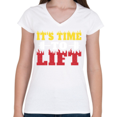 PRINTFASHION Time to lift - Női V-nyakú póló - Fehér