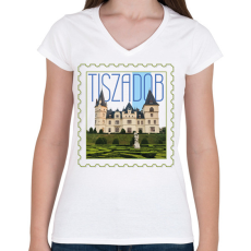 PRINTFASHION Tiszadob - Női V-nyakú póló - Fehér