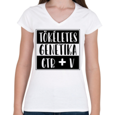 PRINTFASHION Tökéletes genetika Ctr+V - Női V-nyakú póló - Fehér