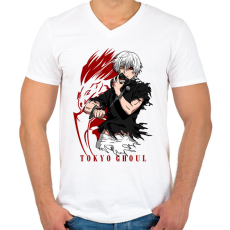 PRINTFASHION Tokyo Ghoul - Férfi V-nyakú póló - Fehér