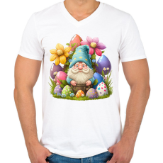 PRINTFASHION Törpe húsvéti tojásokkal - Férfi V-nyakú póló - Fehér