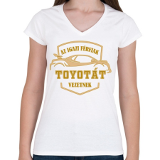 PRINTFASHION Toyotás sofőr - Női V-nyakú póló - Fehér női póló