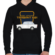 PRINTFASHION TRABANT 601 - ezzel kezdtem - Férfi kapucnis pulóver - Fekete férfi pulóver, kardigán