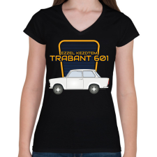 PRINTFASHION TRABANT 601 - ezzel kezdtem - Női V-nyakú póló - Fekete női póló