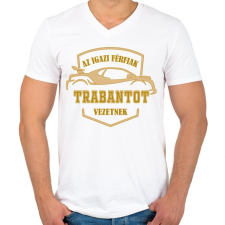 PRINTFASHION Trabantos sofőr - Férfi V-nyakú póló - Fehér férfi póló