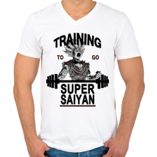 PRINTFASHION Training To Go Super Saiyan - Férfi V-nyakú póló - Fehér férfi póló