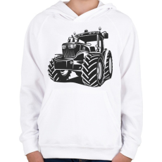 PRINTFASHION Traktor - Fekete-fehér - Gyerek kapucnis pulóver - Fehér