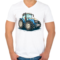 PRINTFASHION Traktor  - Férfi V-nyakú póló - Fehér