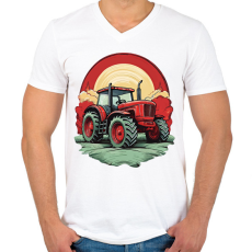 PRINTFASHION Traktor - Férfi V-nyakú póló - Fehér