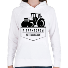 PRINTFASHION Traktor love - Női kapucnis pulóver - Fehér női pulóver, kardigán