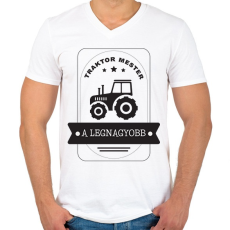 PRINTFASHION Traktor mester - A legnagyobb - Férfi V-nyakú póló - Fehér