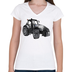 PRINTFASHION traktor - Női V-nyakú póló - Fehér